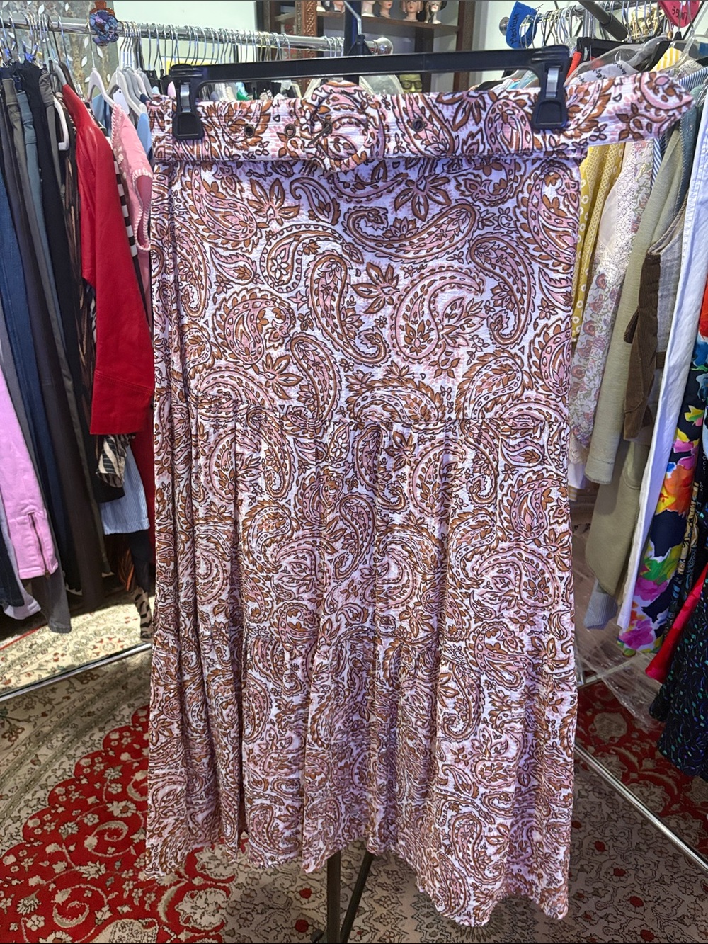 MINKPINK Pink and Brown Paisley Tiered Maxi Skirt